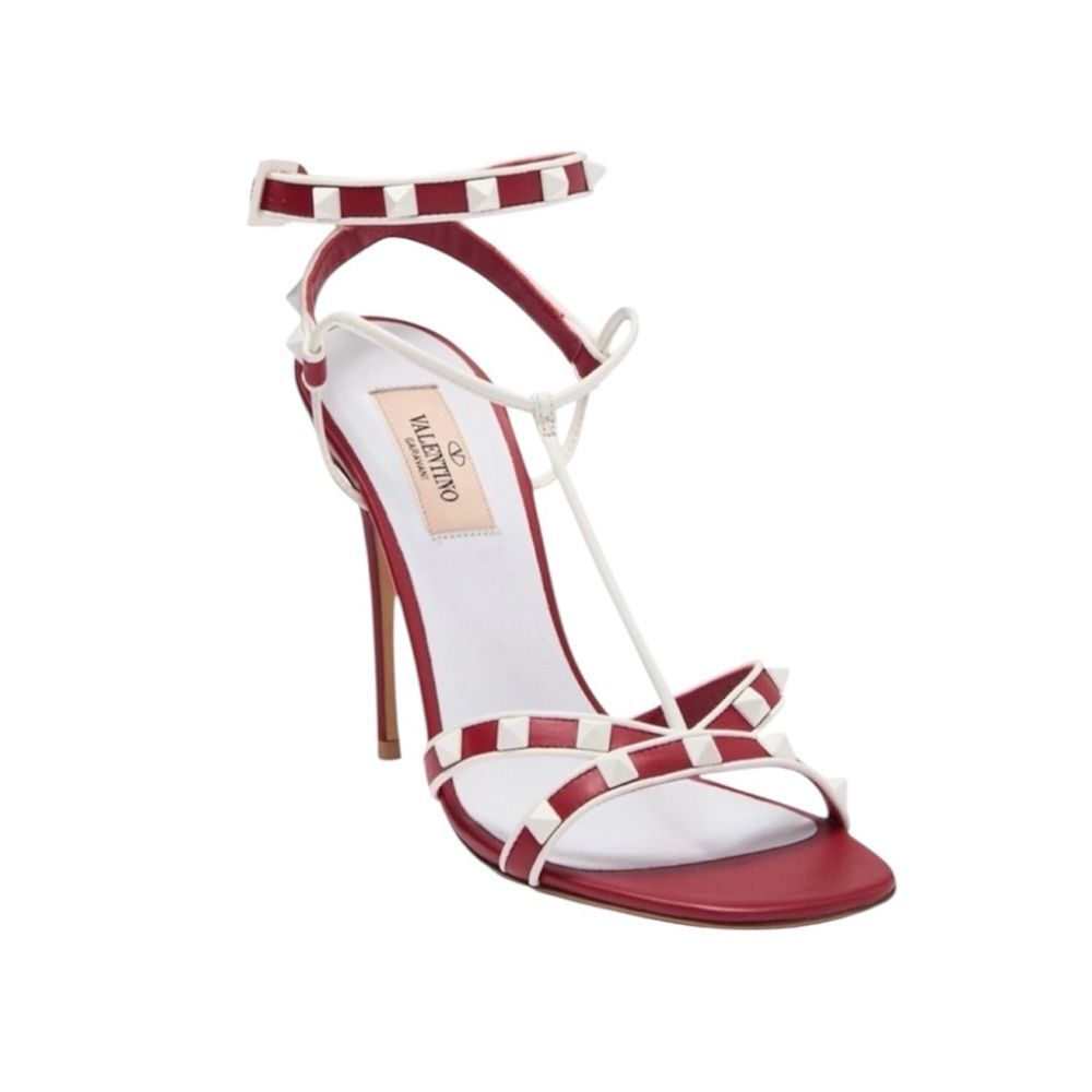 Valentino Garavani Red/White Suede and LeatherRockstud Strappy Sandals 39